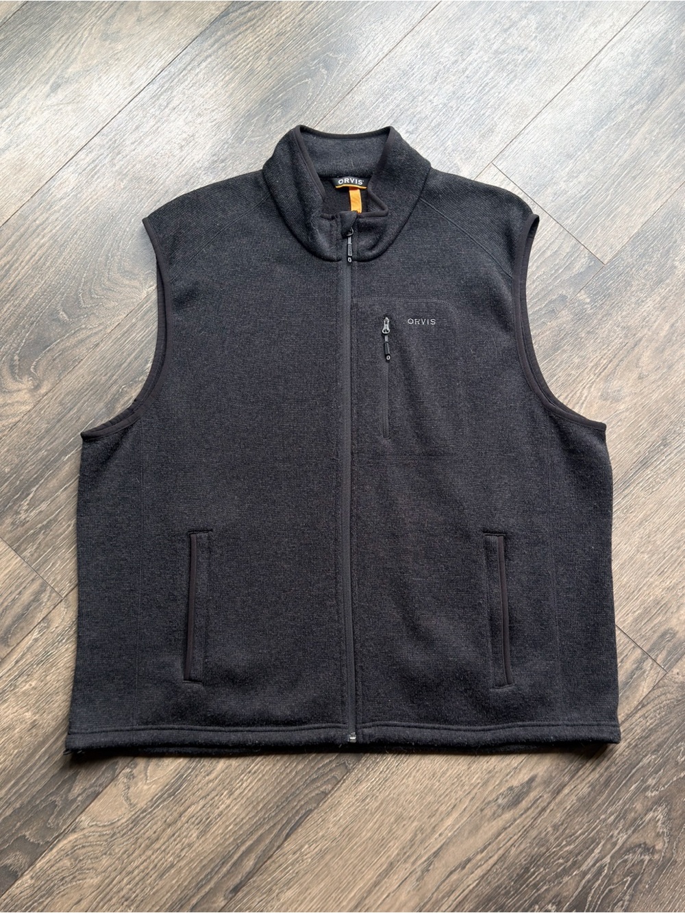 Orvis Men's XXL Full Zip Sweater Fleece Vest Black Zip Pockets Outdoor